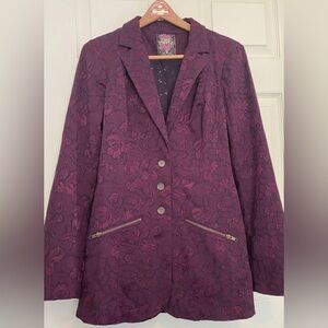 Free People GUC Size 8 Dark Maroon Vintage Brocade Blazer